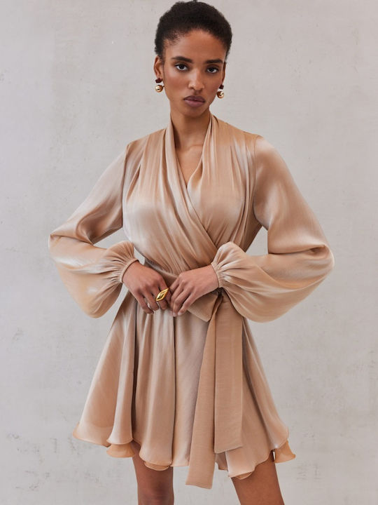 Mini Evening Satin Dress Beige SS2606-Champagne