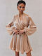 Mini Evening Satin Dress Beige SS2606-Champagne