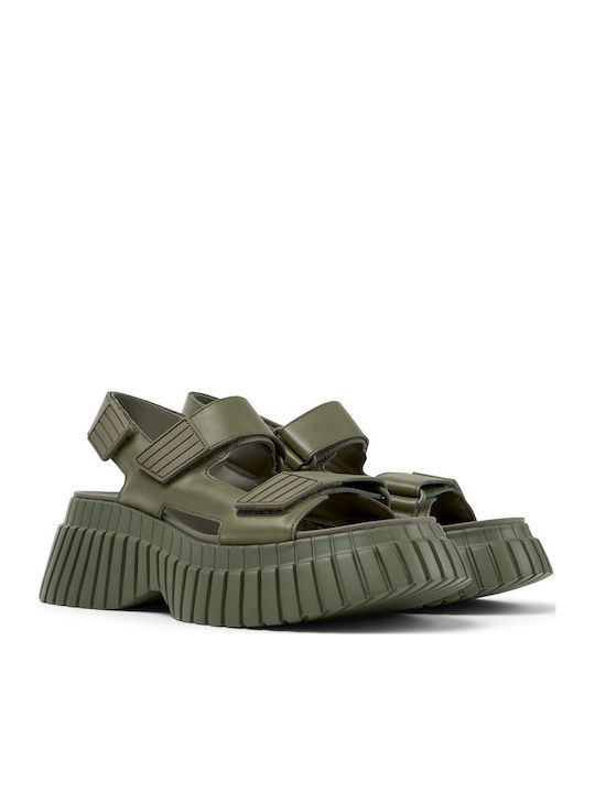 Camper Deri Frauen Flache Sandalen Grün