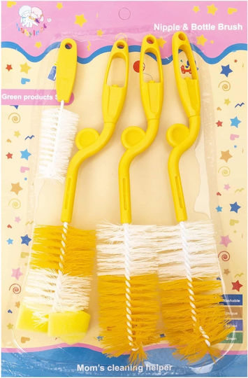 Set 4 Brushes Cleaning Baby Bottles Nipples Yellow Z-tools Zts 9098