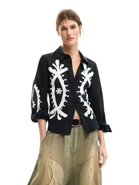 Long Sleeve Women's Denim Shirt Black