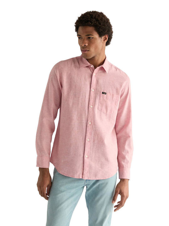 Wrangler Shirt Long Sleeve Linen Shirt Pink