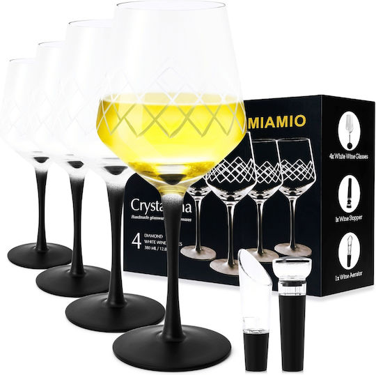 Miamio Set Pahare Pentru Vin Alb și Vin Roșu Din Sticlă Pahare Cu Picior 380ml 4 Bucăți