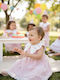 Girls Dress Sleeveless With Lace Striped Pink