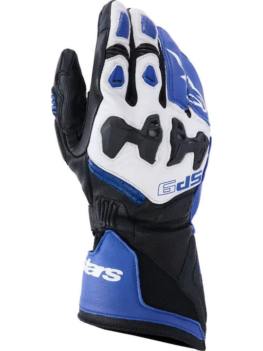 Alpinestars SP-9 Summertime Men's Motorcycle Leather Gloves Blue/Navy/White