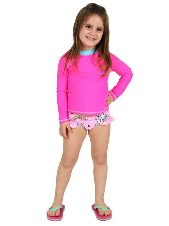 Waves Kids Swimwear Rashguard With Long Sleeve Fuchsia