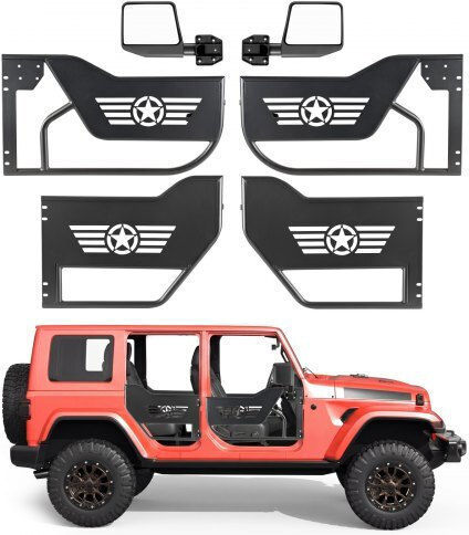 Vevor Jeep Tube Doors 4-door Compatible 2018-2026 Jeep Wrangler Jl Jlu & Gladiator Jt 4xe Steel Off Road Front & Rear Tubular Half Doors Dot Certified Side View Mirrors Rubber Pads