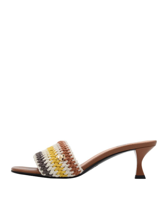 Leather Mules with Heel in Beige Colour