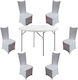 Set De Mobilier Pentru Catering Eveniment Raki Masă Rotundă Pliabilă Tip Valiză D152xh74cm 6 Scaune 44x42xh92cm Huse Textile Plastic Metal Alb