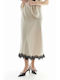 Satin High Waist Midi Skirt Polka Dot Vanilla
