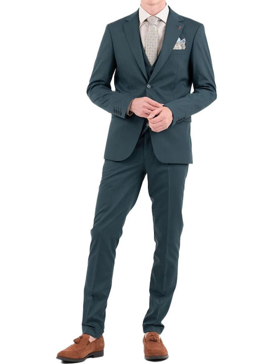 Summer Men's Suit with Vest Slim Fit Green