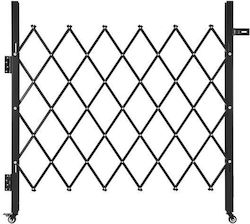 Simple Foldable Security Gate Retractable Steel Black 2 X Wheels Size 110 × 131 Cm