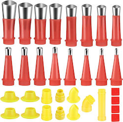 Set 32 Accessories Applying Smoothing Silicone Zola Universal Nozzles Different Sizes 5-35 Mm Reusable Plastic Stainless Steel Red Yellow