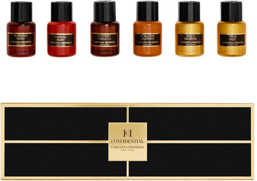 Set Carolina Herrera Mystery Tobacco Eau De Parfum Women 5 Ml + Stallion Leather Eau De Parfum Women 5 Ml + Sandal Ruby Eau De Parfum Women 5 Ml + Gold Incense Eau De Parfum Women 5 Ml + True Oud Eau De Parfum Women 5 Ml + Burning Rose Eau De Parfum Women 5 Ml