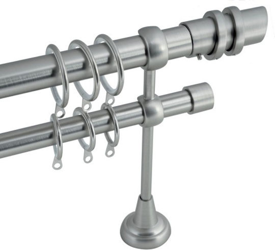 BetterHome Extendable Metallic Double with Rod Curtain Pole 140-250cm Silver MHB-24331