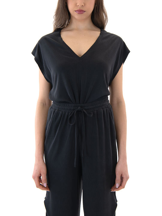 Women's Sleeveless Blouse with V-Neckline Black