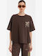 Γυναικείο Oversized Crop T-shirt Ριγέ Καφέ