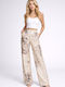 Women's High Rise Leather Flared Trousers Beige