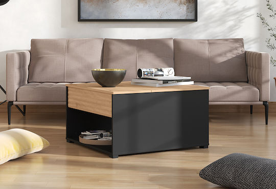 Rectangular Central Coffee Table Wooden with Lifting Mechanism Natural/Black M80xW80xH45cm