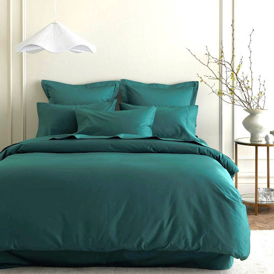 Kotonia Home Σετ Παπλωματοθήκη Βαμβακερή 180x200cm Ημίδιπλη με Μαξιλαροθήκη Aqua Marine