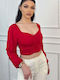Bluza Damă Crop Top Roșie De Vară