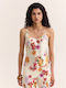 Women's Satin Blouse with Spaghetti Straps Floral Vanilla