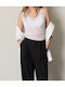 Women's Sleeveless Blouse with V Neckline White