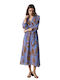 Summer Midi Wrap Dress with Tearing Blue