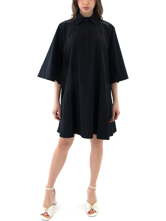 Sommer Mini Hemdkleid Schwarz