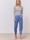 Damen Stoffhose mit Gummiband in Schlank Passform Blau