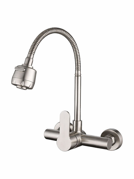 Landsh Kitchen Faucet Wall Mounted with Spiral Inox Silver