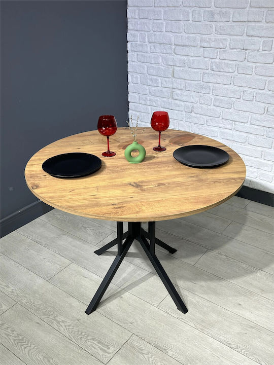 Round Kitchen Table With Black Metal Legs Oak (100x100x73cm)