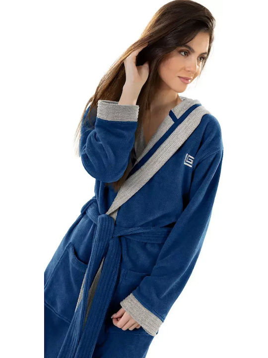Guy Laroche Monogram Bathrobe With Hood Marine