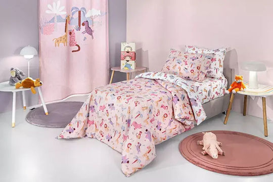 Guy Laroche Σετ Μονά με Λάστιχο Jungle Jungle Pink 165x250cm