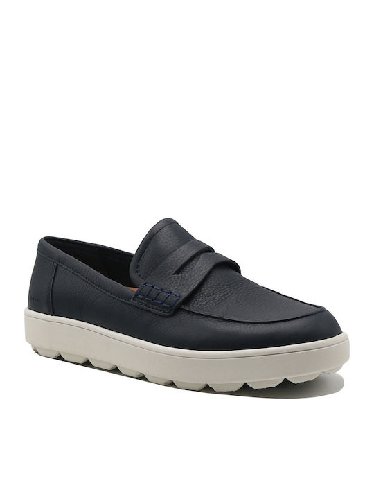 U Spherica Ecub-1 B Leather Men's Loafers In Blue Color