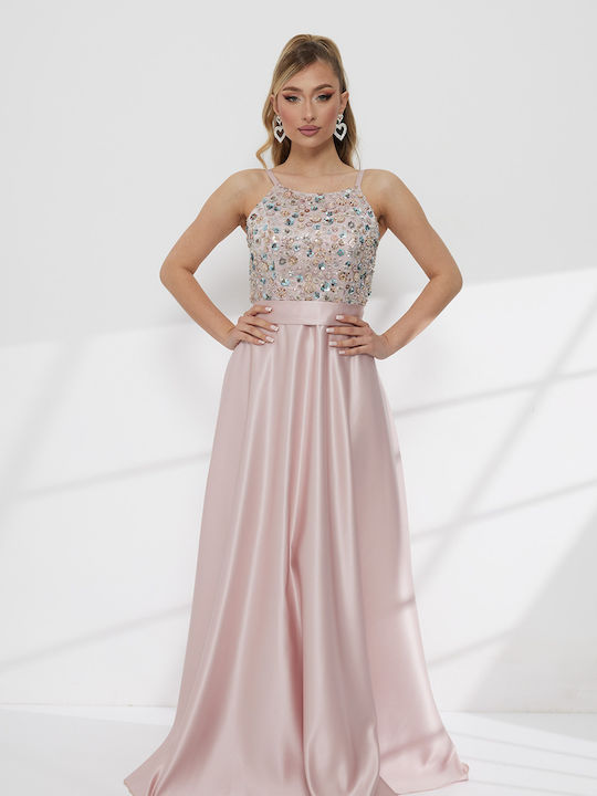 Summer Maxi Dress for Wedding - Christening Satin Pink