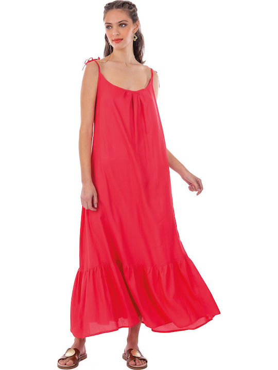 Summer Maxi Dress with Ruffles Coral