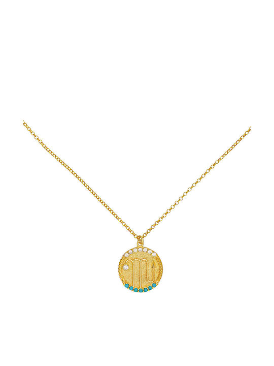 Excite-Fashion Necklace Zodiac Scorpio From Gold Plated Silver With Turquoise Zircon