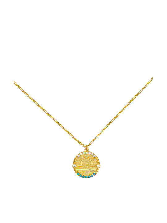 Excite-Fashion Necklace Zodiac Libra From Gold Plated Silver With Turquoise Zircon