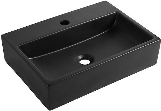 Einbau Badezimmerwaschbecken Keramik mit Wasserhahn 52x36x12cm Schwarz Matt