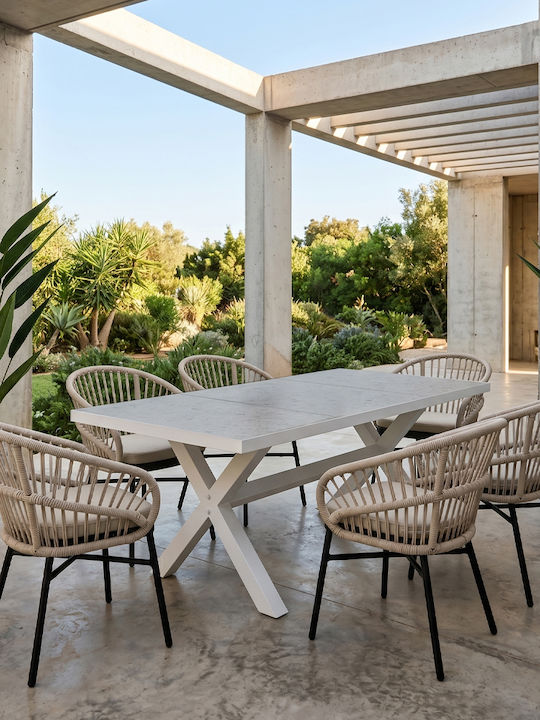 Masă De Exterior Din Aluminiu Stabilă Albă 181x90.5x75cm
