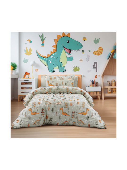 Beauty Home Set Pătură Pentru Copii Single Cu Față De Pernă Art Verde Măsliniu 160x230 cm