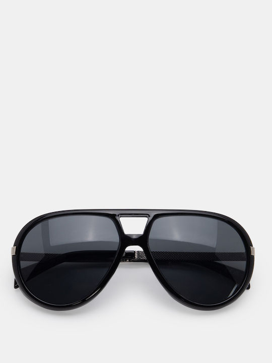 Luigi Unisex Sunglasses with Black Metallic Frame and Black Lens