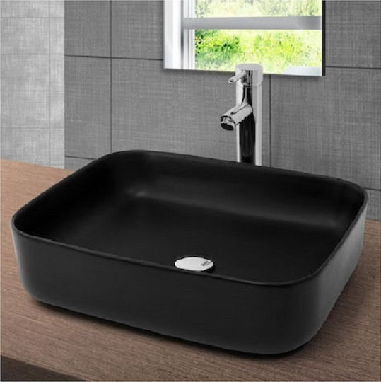 Einbau Badezimmerwaschbecken Keramik mit Wasserhahn 50x39,5x13,5cm Schwarz Matt Einbau Badezimmerwaschbecken Keramik mit Wasserhahn 50x39,5x13,5cm Schwarz Matt