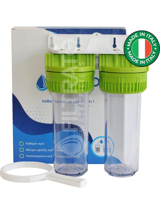 Double Central Water Filtration System Water Filter 10" Acqua Brevetti 3 Pieces 3/4" Flow