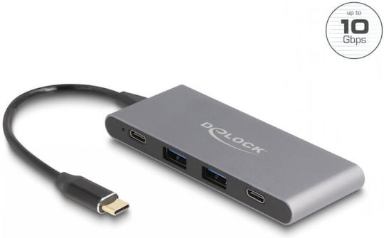 DeLock Hub 4 Porturi USB 3.2 cu Conectare USB-C Gri