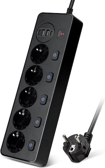 Steckdosenleiste 5 Anschlüsse mit 2 USB-A 2 USB-C Schalter und Kabel 1.8m