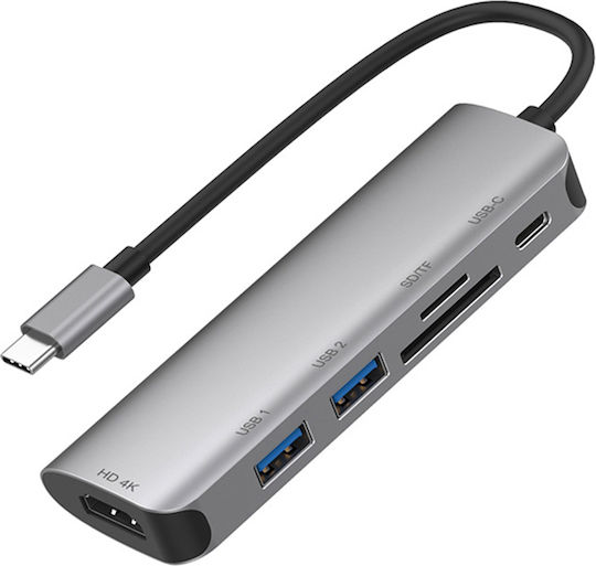 Eko Hub 6în1 Hdmi4k Sd Micro-sd Usb3.0 Usb-c La Usb Tip-c Gri