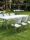 Kunststoff Garten- und Terrassentisch Verpflegung Außenbereich Zusammenklappbar mit Metallrahmen Capri Weiß Eisblau 198x90x74cm