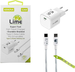 Lime Super Fast 45W с Кабел USB-C - USB-C Lime Super Fast 45W с Кабел USB-C - USB-C